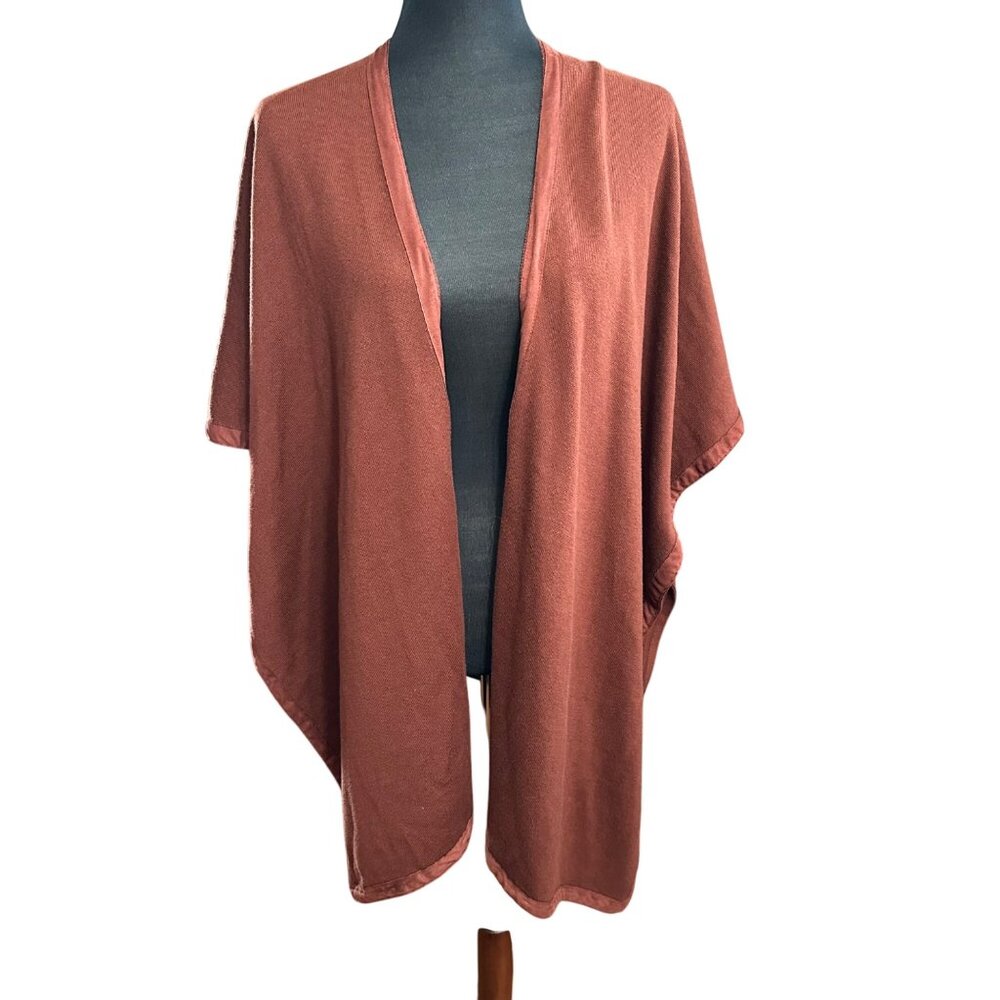 Chico's Shawl Size S/M Brown Rustic Copper Faux Suede Trim Ruana Covering